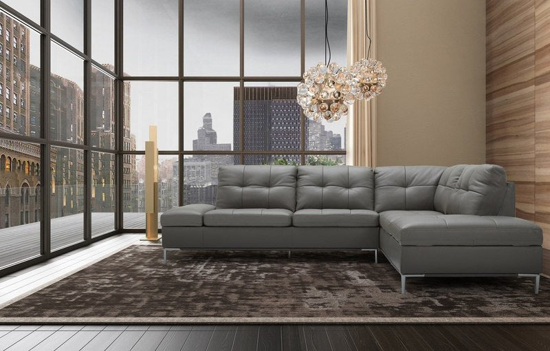 Leonardo Grey Leather Sectional Sofa J&M