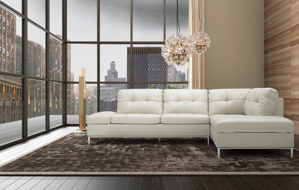 J&M | Leonardo Silver Grey Leather Sectional Sofa Chaise - J&M Furniture - 18994-RHFC