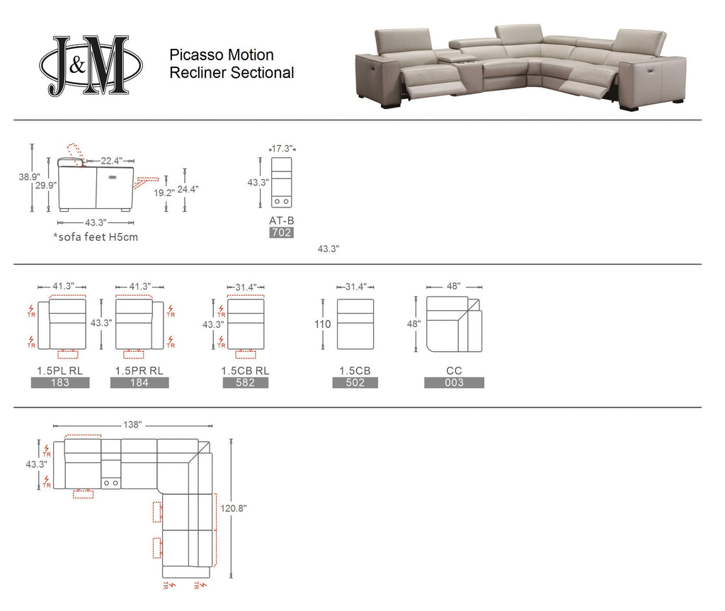 J&M Dark Grey Picasso Motion Reclining Sectional - J&M Furniture - 18865-DG