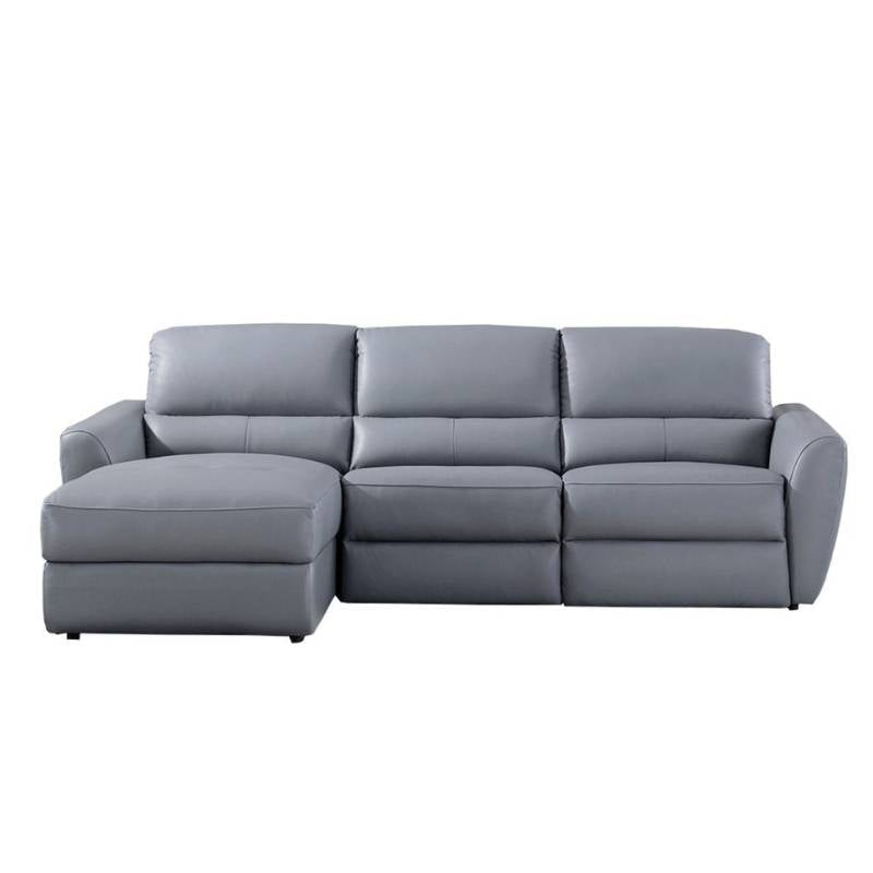 AE | EK-L8001 | Blue Gray Leather L-Shaped Sectional with Electric Recliner - American Eagle - EK-L8001R-BGY
