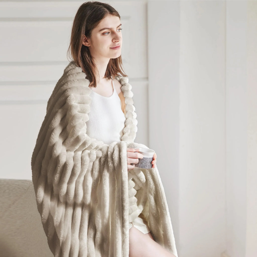 Cozy Beige Sherpa Blanket, Fluffy Throw, Sofa Throw Blanket - Simply Shop Sofas - 5:200011731;14:771#Beige