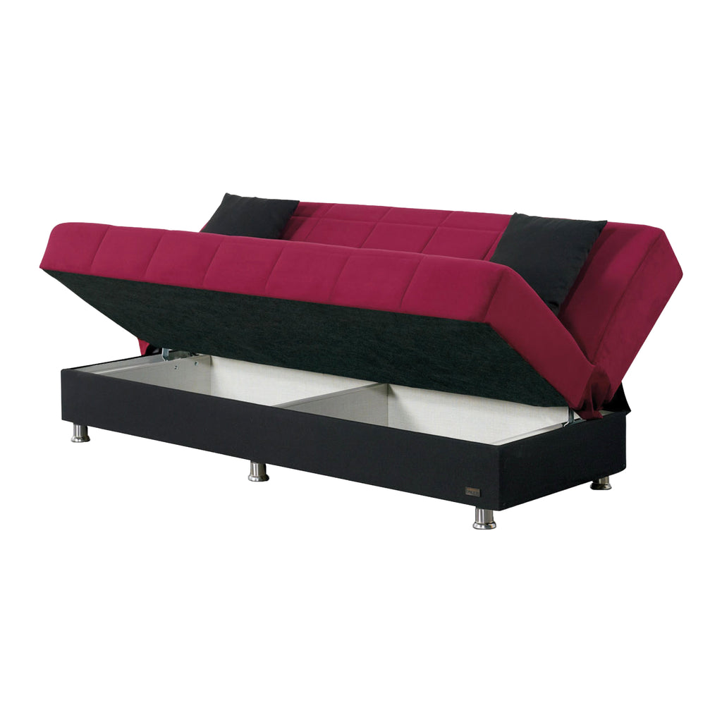 Convertible Burgundy Sofa Bed with Storage