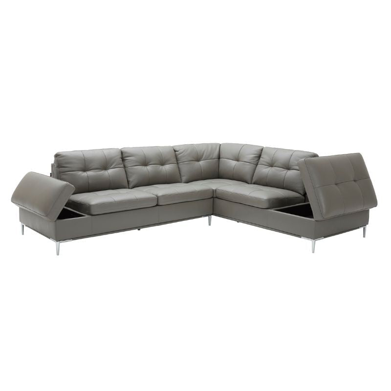 Leonardo Grey Leather Sectional Sofa J&M storage