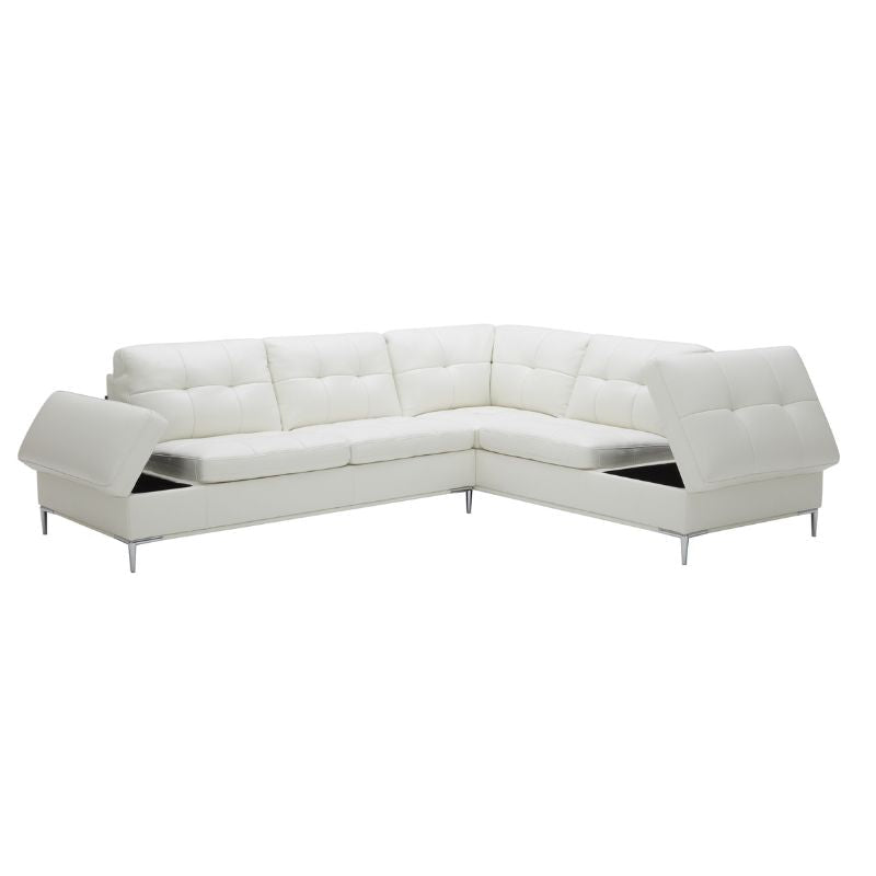 JNM Leonardo Leather Sectional with Storage in White