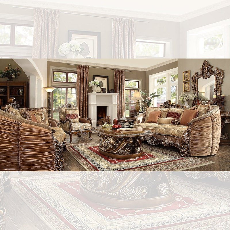 HD-1601 Golden Brown Victorian 3PC Sofa Set | Homey Design - Homey Design - HD-1601-SSET3