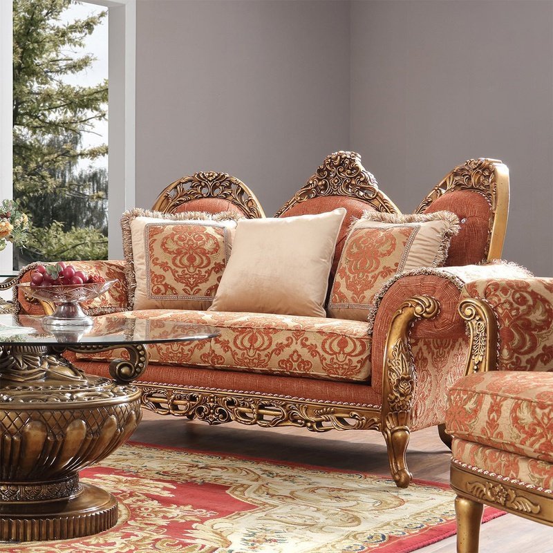 HD-106 Orange Victorian Fainting Couch Set | Homey Design Sofa Set - Homey Design - HD-L105