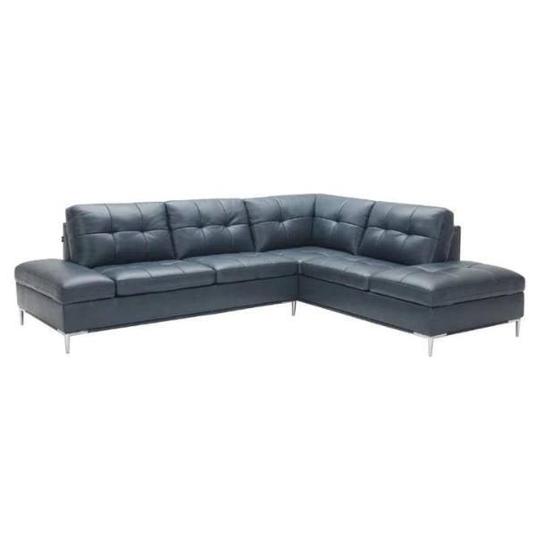 J&M | Leonardo Navy Blue Leather Sectional Sofa Chaise - J&M Furniture - 18995-RHFC