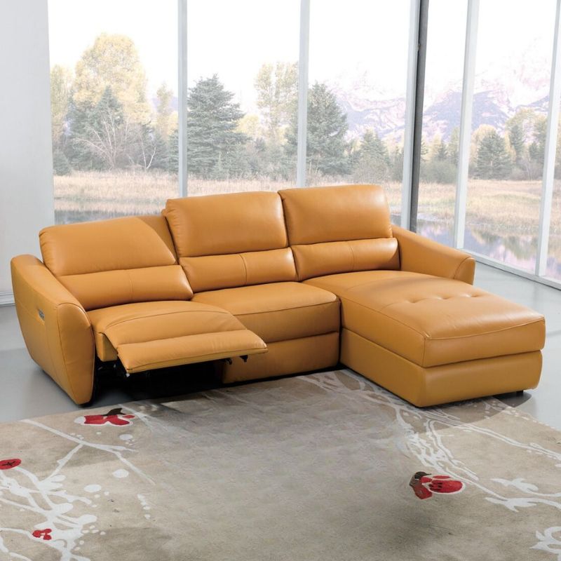 AE | EK-L8001 | Yellow Leather L-Shaped Sectional with Electric Recliner - American Eagle - EK-L8001L-YO