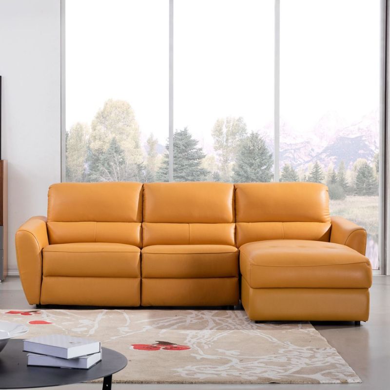 AE | EK-L8001 | Yellow Leather L-Shaped Sectional with Electric Recliner - American Eagle - EK-L8001L-YO