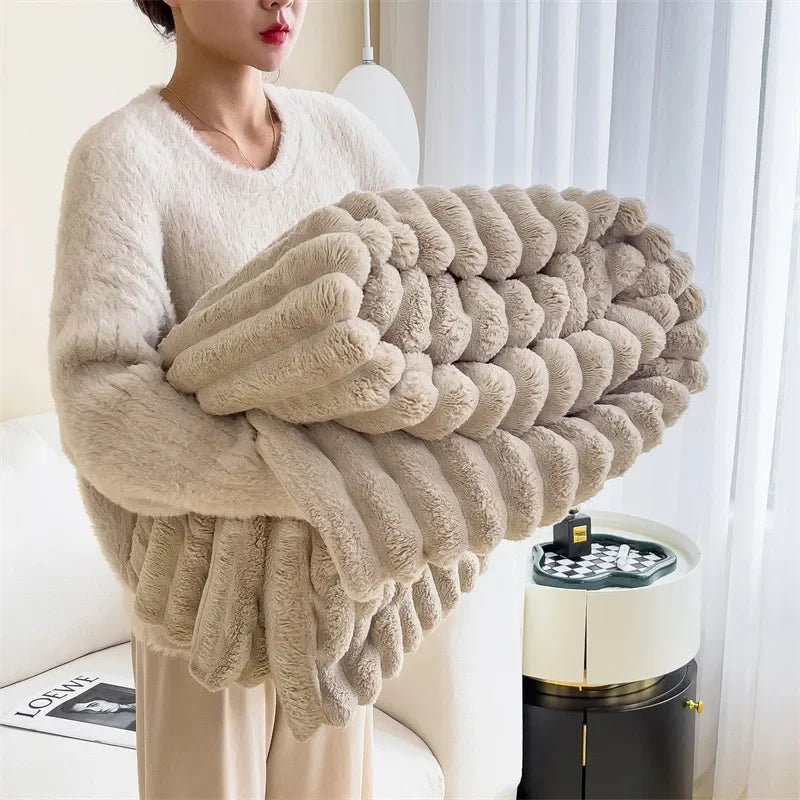 Cozy Beige Sherpa Blanket, Fluffy Throw, Sofa Throw Blanket - Simply Shop Sofas - 5:200011731;14:200006154#Khaki