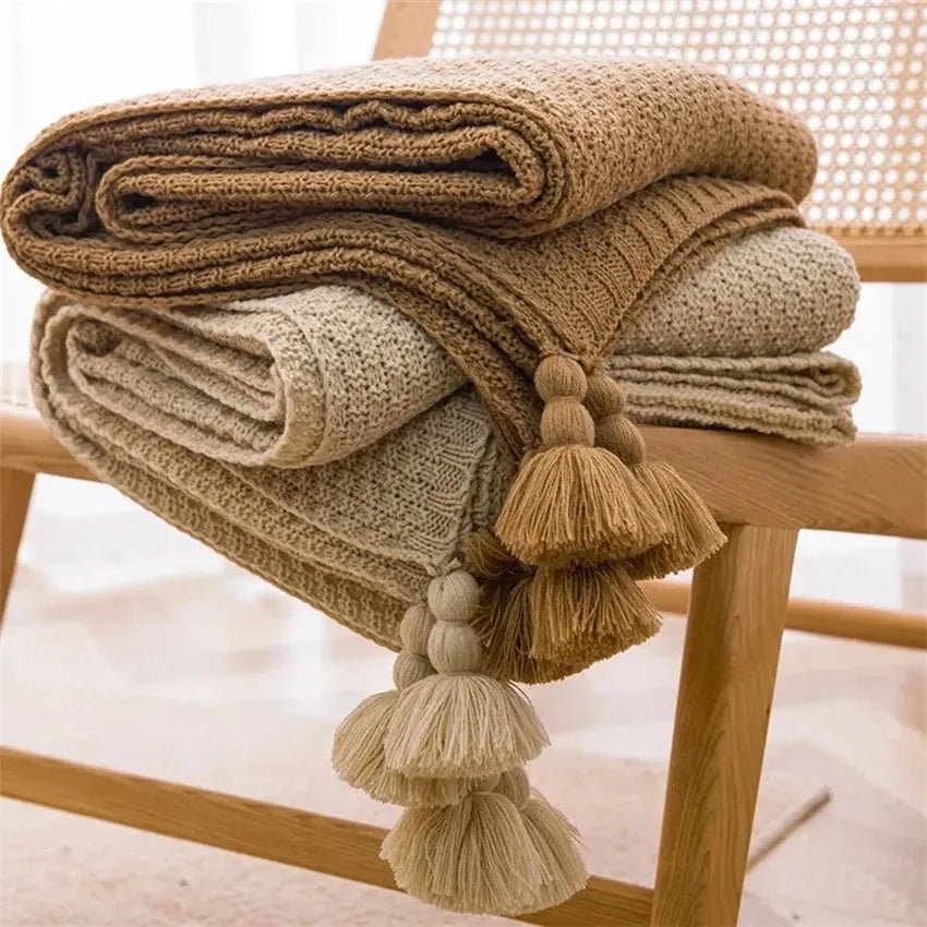 Cozy Knitted Throw Blankets with Tassels - Cozy Home Me - 14:193#01;5:596#110x150cm;200007763:201336100