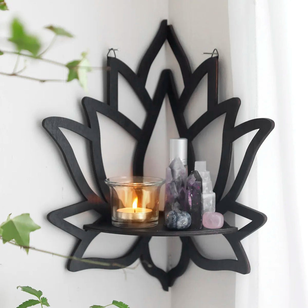 Lotus Wall Decor Corner Shelf | Black Display Wall Decor - Cozy Home Design - 14:200006153#lotus MS6694