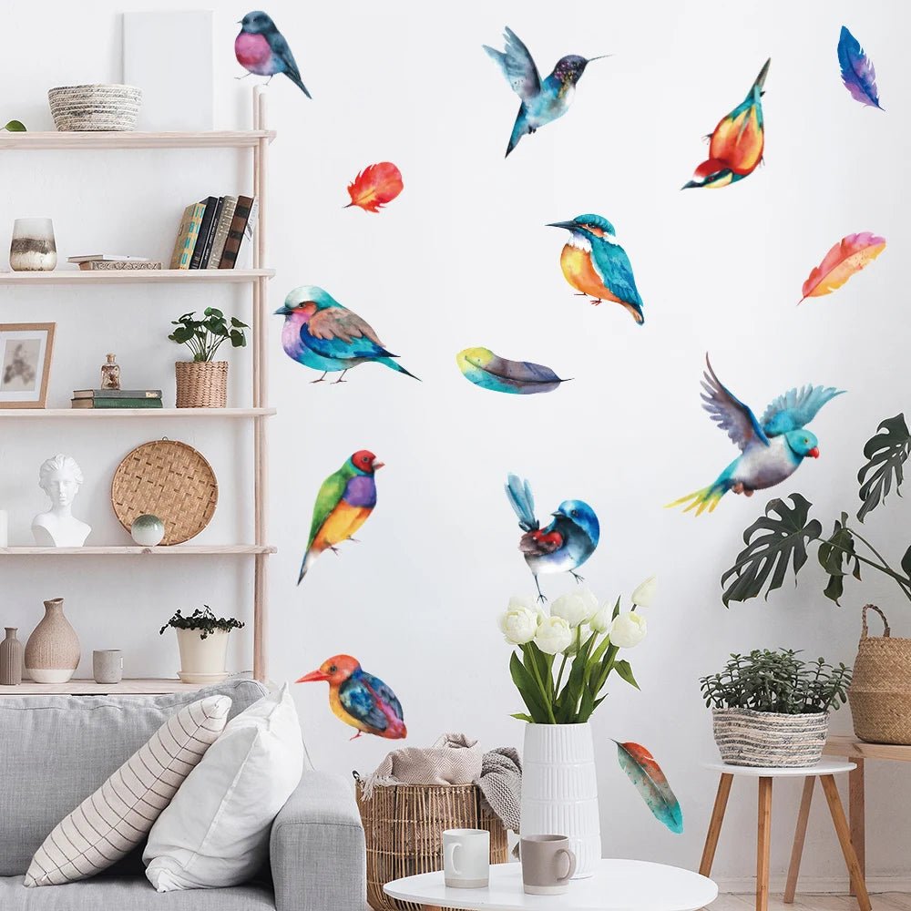 Watercolor Birds Feather Removable Wall Stickers for Home Decor Art Self-adhesive Window Tile Cupboard Decals PVC Pieced Mural - Simply Shop Sofas - 14:200003699;5:100012359#30x60cm