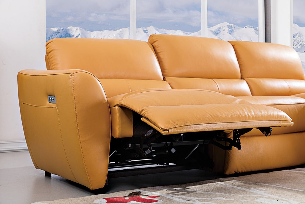 AE | EK-L8001 | Yellow Leather L-Shaped Sectional with Electric Recliner - American Eagle - EK-L8001L-YO