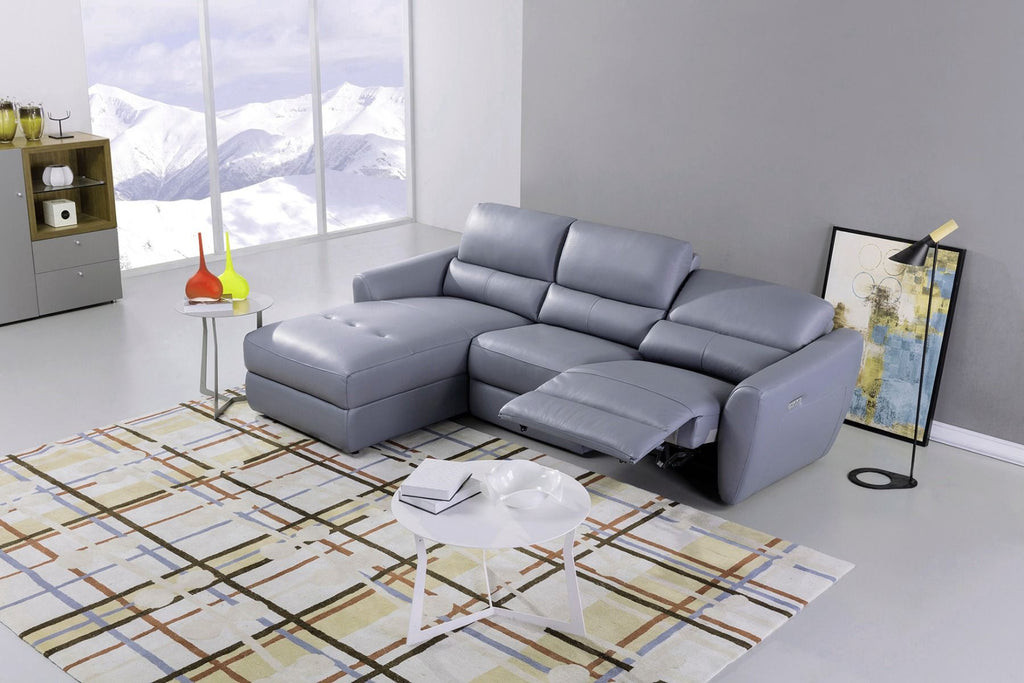 AE | EK-L8001 | Blue Gray Leather L-Shaped Sectional with Electric Recliner - American Eagle - EK-L8001R-BGY