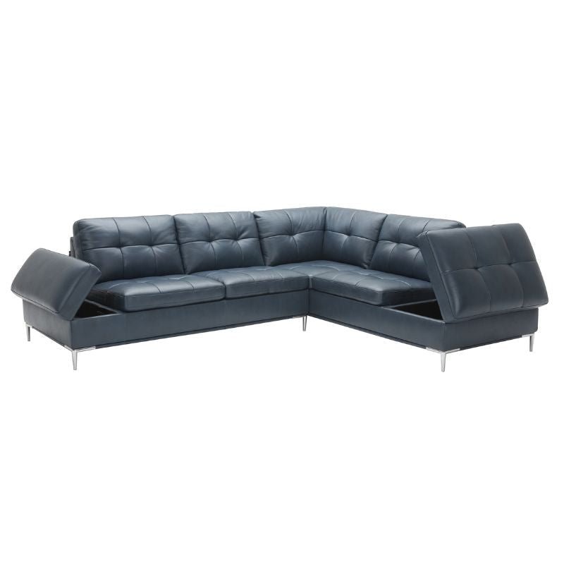 J&M | Leonardo Navy Blue Leather Sectional Sofa Chaise - J&M Furniture - 18995-RHFC