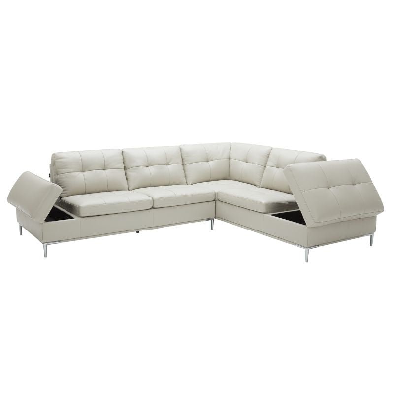 J&M | Leonardo Silver Grey Leather Sectional Sofa Chaise - J&M Furniture - 18994-RHFC