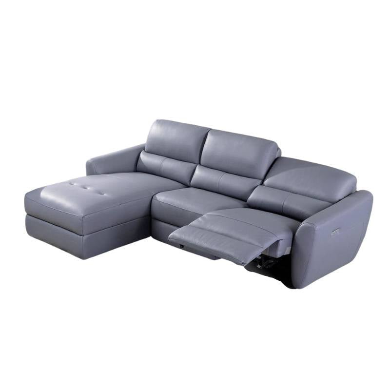 AE | EK-L8001 | Blue Gray Leather L-Shaped Sectional with Electric Recliner - American Eagle - EK-L8001R-BGY