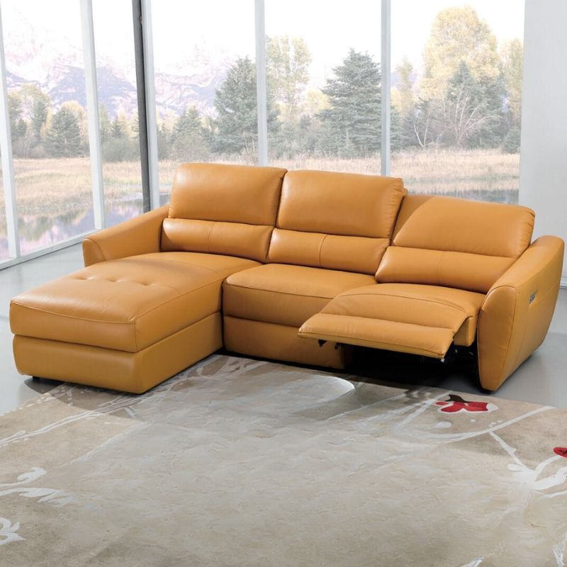 AE | EK-L8001 | Yellow Leather L-Shaped Sectional with Electric Recliner - American Eagle - EK-L8001L-YO